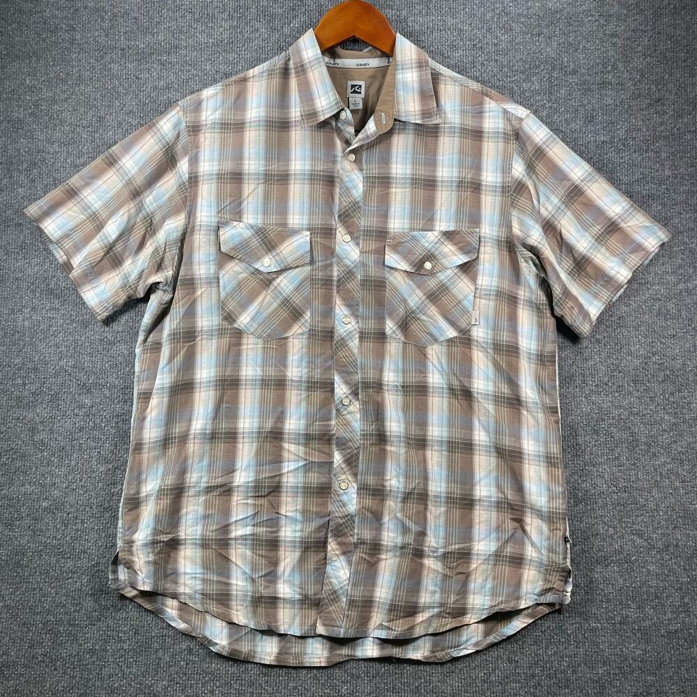 Rusty Snap Up Western Shirt Men's Large Brown/Blue Plaid Lightweight Casual